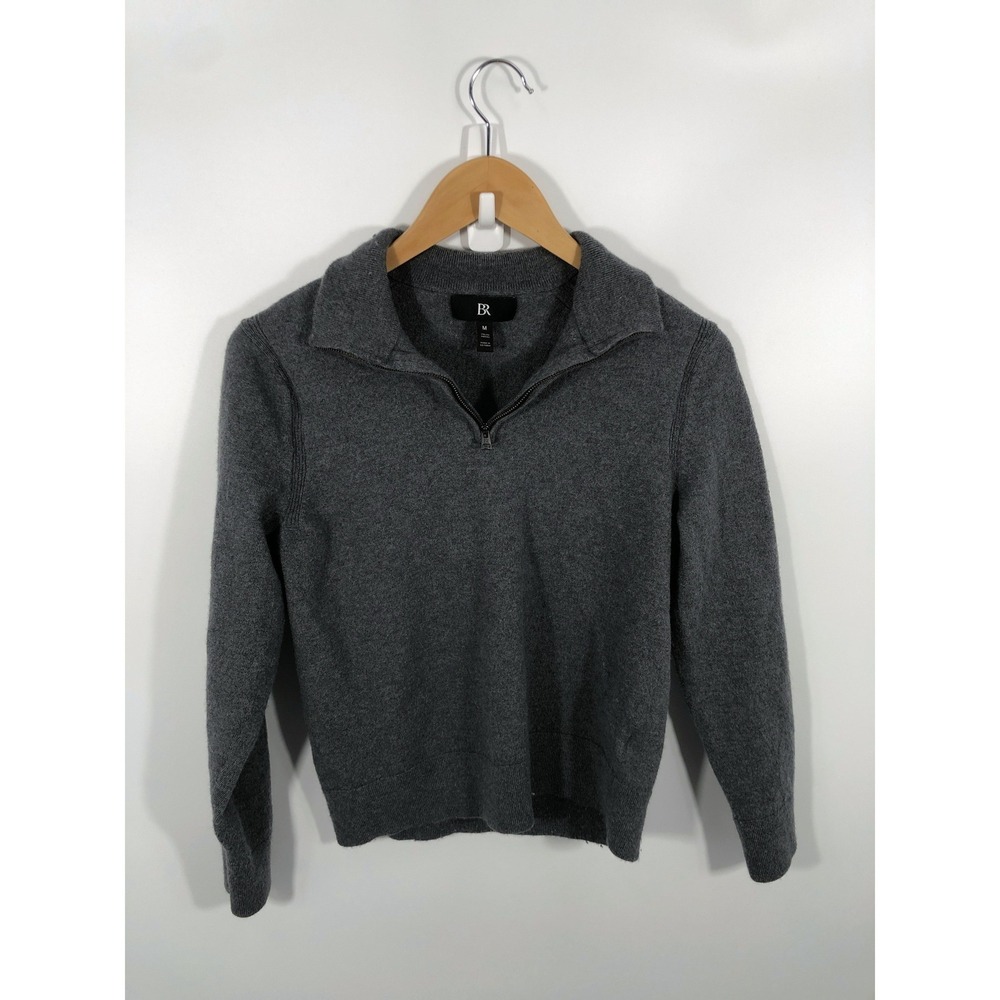 Banana Republic 100% Extra Fine Italian Merino Wool Quarter Zip Womens M Gray